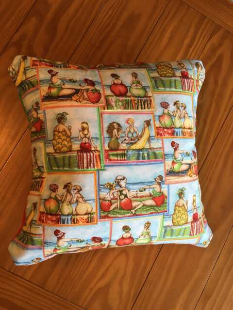 Bathing Fruit Ladies - Quilted Throw Pillow Cover Fits 18x18 Pillow Form - image 1