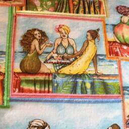 Bathing Fruit Ladies - Quilted Throw Pillow Cover Fits 18x18 Pillow Form - thumbnail 2