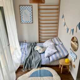 Car Baby Play Mat Jeans Cotton Nursery Rug, Denim Blue Toddler Room Decor, Boys Playroom Mat, Soft Floor Cushion, Unique Shower Gift - thumbnail 2