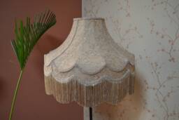 Beige Embroidered Lace Lampshade Victorian Style With Rayon Fringe