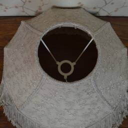 Beige Embroidered Lace Lampshade Victorian Style With Rayon Fringe - thumbnail 3