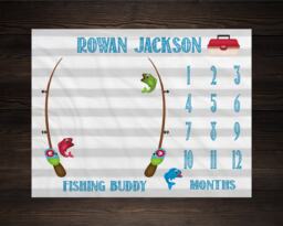 Fishing Milestone Blanket Month Baby Watch Me Grow Growth Tracker Pole Shower Personalize Newborn Gift - thumbnail 1