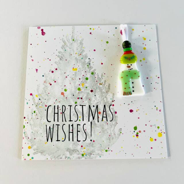 Cornish Christmas Card With Fused Glass Snowman Decoration, Cornwall - image 1