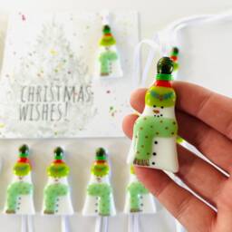 Cornish Christmas Card With Fused Glass Snowman Decoration, Cornwall - thumbnail 3
