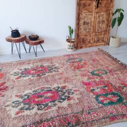 Vintage Pink Moroccan Rug, Authentic Boujaad 6.4x10.3 Ft - thumbnail 3