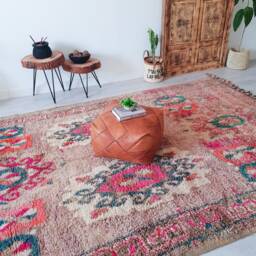 Vintage Pink Moroccan Rug, Authentic Boujaad 6.4x10.3 Ft - thumbnail 1