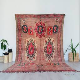 Vintage Pink Moroccan Rug, Authentic Boujaad 6.4x10.3 Ft - thumbnail 4