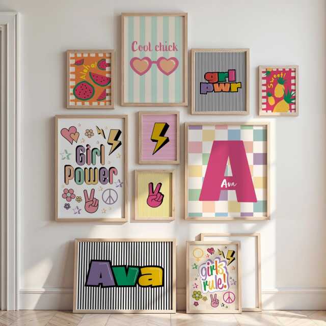 Cool Girls Bedroom Prints, Set Of 2 3 4 6 8 10, Gallery Wall, Girl Power, Positive Affirmation, Personalised Initial, Playroom Prints - image 1