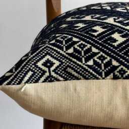 Vintage Hmong Embroidered Pillow Cover Navy Blue Boho Farmhouse Decor - thumbnail 3