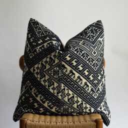 Vintage Hmong Embroidered Pillow Cover Navy Blue Boho Farmhouse Decor - thumbnail 2
