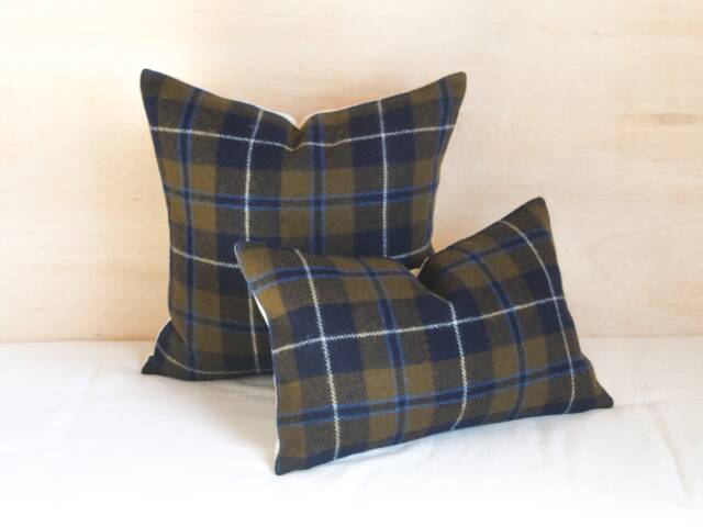 Douglas Tartan Plaid Pillow Cover, Gold & Navy Wool Cover - Ready To Ship - image 1