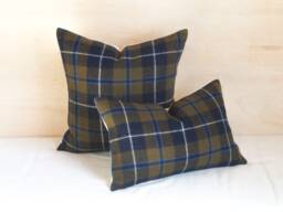 Douglas Tartan Plaid Pillow Cover, Gold & Navy Wool Cover - Ready To Ship