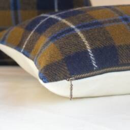 Douglas Tartan Plaid Pillow Cover, Gold & Navy Wool Cover - Ready To Ship - thumbnail 3
