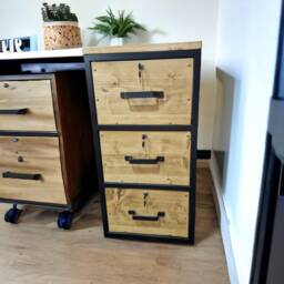 Lockable Rustic Wood Filing Cabinet Industrial Steel Frame Chest For Office Filing Storage, Space Solution Legal File Organizer - thumbnail 2