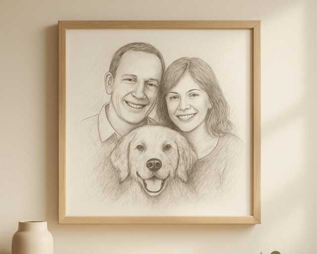 Custom Pencil Portrait From Photo - Fine-Line Family Or Pet Sketch - image 1