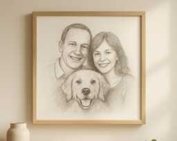 Custom Pencil Portrait From Photo - Fine-Line Family Or Pet Sketch - thumbnail 1
