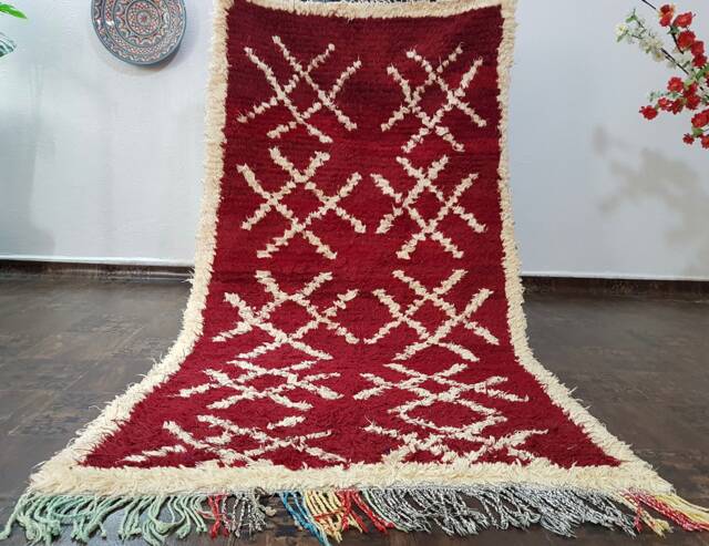 Boucherouite Rug, Moroccan Boucherouite Rug , Azilal , Vintage Berber 6.8 X 3.6 Feet - image 1