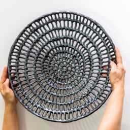 Embossed Ceramic Wall Plate, Abstract Sculpture Art - thumbnail 2
