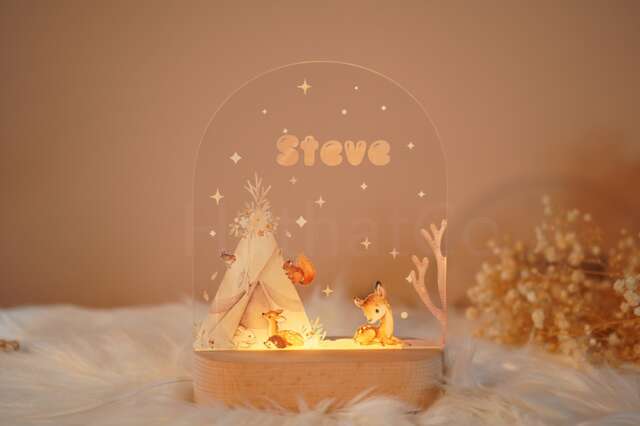 Personalized Animal Night Light Beech Wood, Acrylic Glass, Rainbow Lamp - image 1