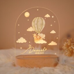 Personalized Animal Night Light Beech Wood, Acrylic Glass, Rainbow Lamp - thumbnail 2