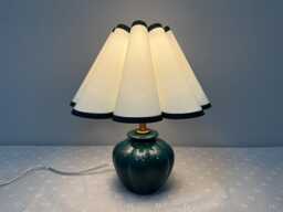 Handmade Dark Green Ceramic Table Lamp Cream Fabric Shade - thumbnail 1