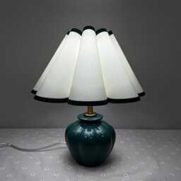 Handmade Dark Green Ceramic Table Lamp Cream Fabric Shade - thumbnail 3