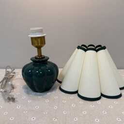 Handmade Dark Green Ceramic Table Lamp Cream Fabric Shade - thumbnail 4