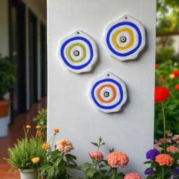 Hand-Painted Evil Eye Wall Hanging White Concrete Nazar Amulet - thumbnail 2