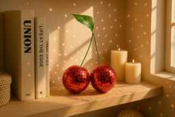 Disco Cherry Figurine Real Glass Mirror Tile, 70S Retro Decor - thumbnail 1