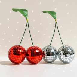 Disco Cherry Figurine Real Glass Mirror Tile, 70S Retro Decor - thumbnail 2