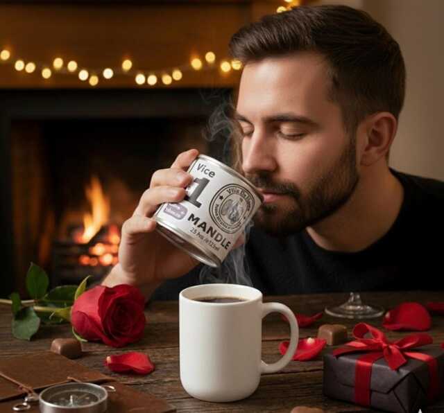 Mandle Soy Candle - Coffee & Tobacco Scented Handmade Valentine's Gift For Him - image 1