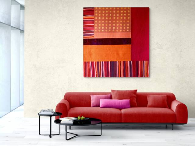 Hand Painted Silk Art Quilt Purple Orange Abstract Tapestry - image 1