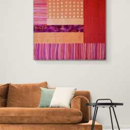Hand Painted Silk Art Quilt Purple Orange Abstract Tapestry - thumbnail 4