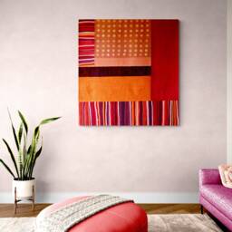 Hand Painted Silk Art Quilt Purple Orange Abstract Tapestry - thumbnail 3