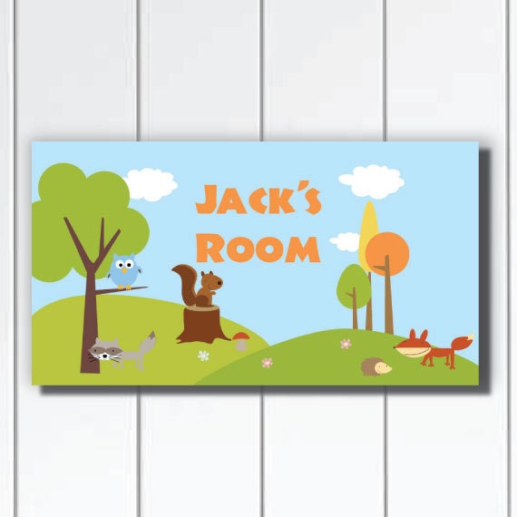 Door Sign Woodland Forest Friends Baby Nursery Kids Bedroom Wall Art - image 1