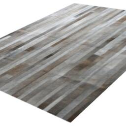 Cowhide Patchwork Rug. Gray Stripes Amazing Design. 4Ft X 6Ft - thumbnail 2