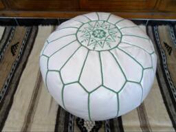 Couple Of 2 Leather Floor Pillow - Pouf hand Stitched/Embroidered W Green
