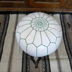 Couple Of 2 Leather Floor Pillow - Pouf hand Stitched/Embroidered W Green - thumbnail 3
