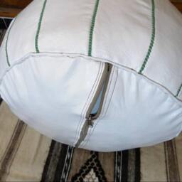 Couple Of 2 Leather Floor Pillow - Pouf hand Stitched/Embroidered W Green - thumbnail 4