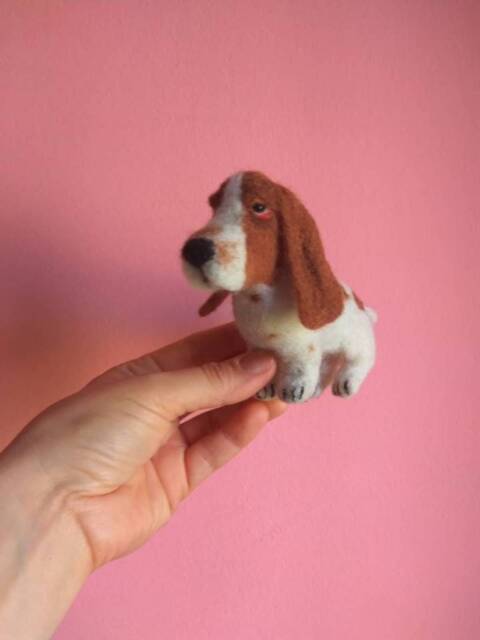Felted Basset Hound Replica, Custom Dog Figurine - image 1