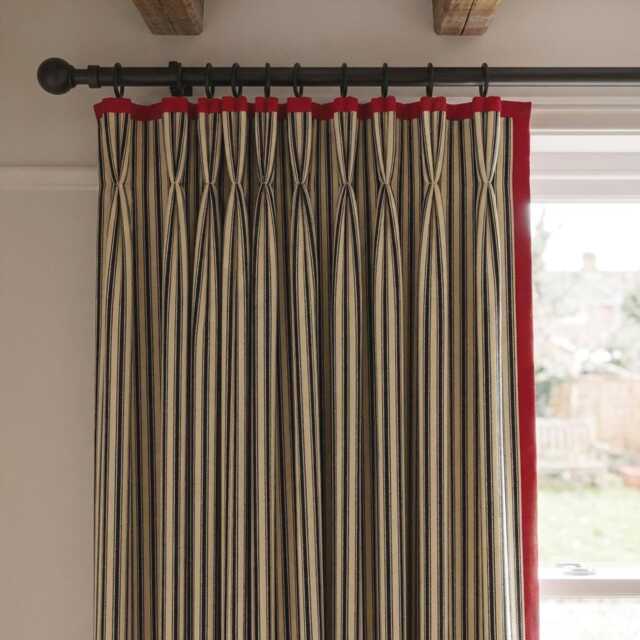 Bespoke Cotton Ticking Stripe Pair Of Curtains - Linen Contrast Border, Triple Pinch Pleat Heading - image 1