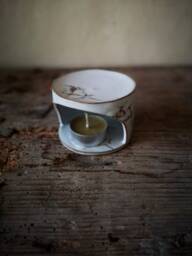 Candle Stand/Tealight Holder Ceramic Scented Oil Burner Fireplace Handmade Ceramics White Red Ginger