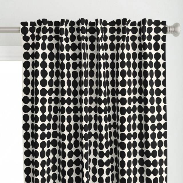 Midcentury Mod Curtain Panel - Bold Eclectic Monochrome Retro Custom Linked Pebbles Black Cream By Mapmapart - image 1