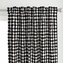 Midcentury Mod Curtain Panel - Bold Eclectic Monochrome Retro Custom Linked Pebbles Black Cream By Mapmapart
