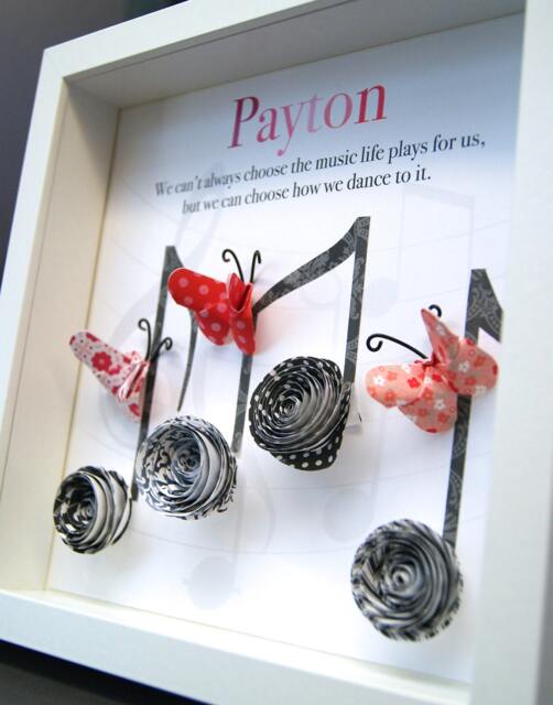 Baby Girl Name Frame Of Music Notes & Butterflies Custom Art New Shower Gift, Nursery Decor Wall Art, Origin & Meaning - image 1