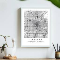 Denver Map Wall Art - Street Printable Home Decor Digital Print Gift Black & White - thumbnail 2