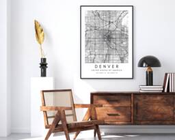 Denver Map Wall Art - Street Printable Home Decor Digital Print Gift Black & White - thumbnail 1