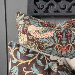 William Morris Fabric Cushion Cover Strawberry Thief Brown Sage Vintage Designer Sofa Throw Pillow - thumbnail 3