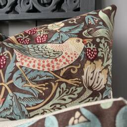 William Morris Fabric Cushion Cover Strawberry Thief Brown Sage Vintage Designer Sofa Throw Pillow - thumbnail 2