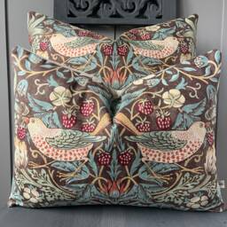 William Morris Fabric Cushion Cover Strawberry Thief Brown Sage Vintage Designer Sofa Throw Pillow - thumbnail 1